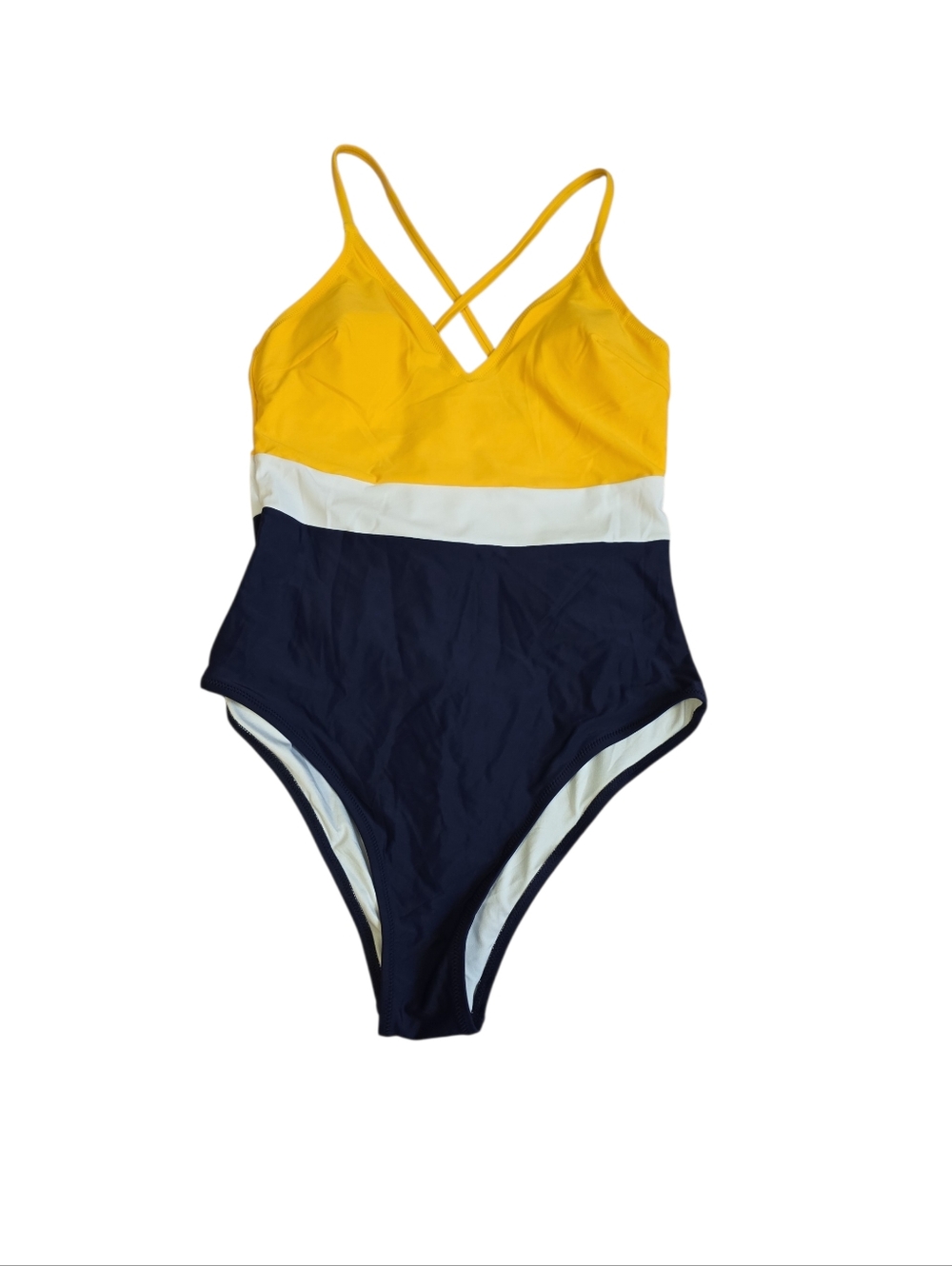 Yellow and Navy Colorblock One-Piece Swimsuit